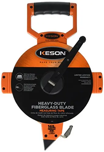 Keson OTR10M165 Open-Reel Fiberglass Tape Measure – 165-Foot (50m), Dual-Scale, Double Hook