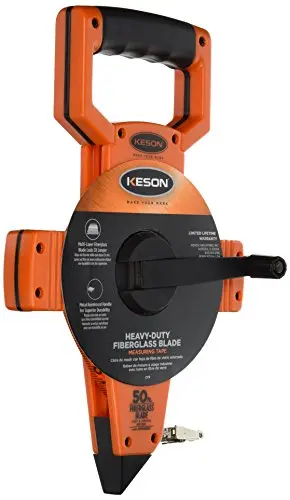 Keson OTR10M50 50-Foot Open-Reel Fiberglass Tape Measure with Dual Hook — Metric & Imperial Markings