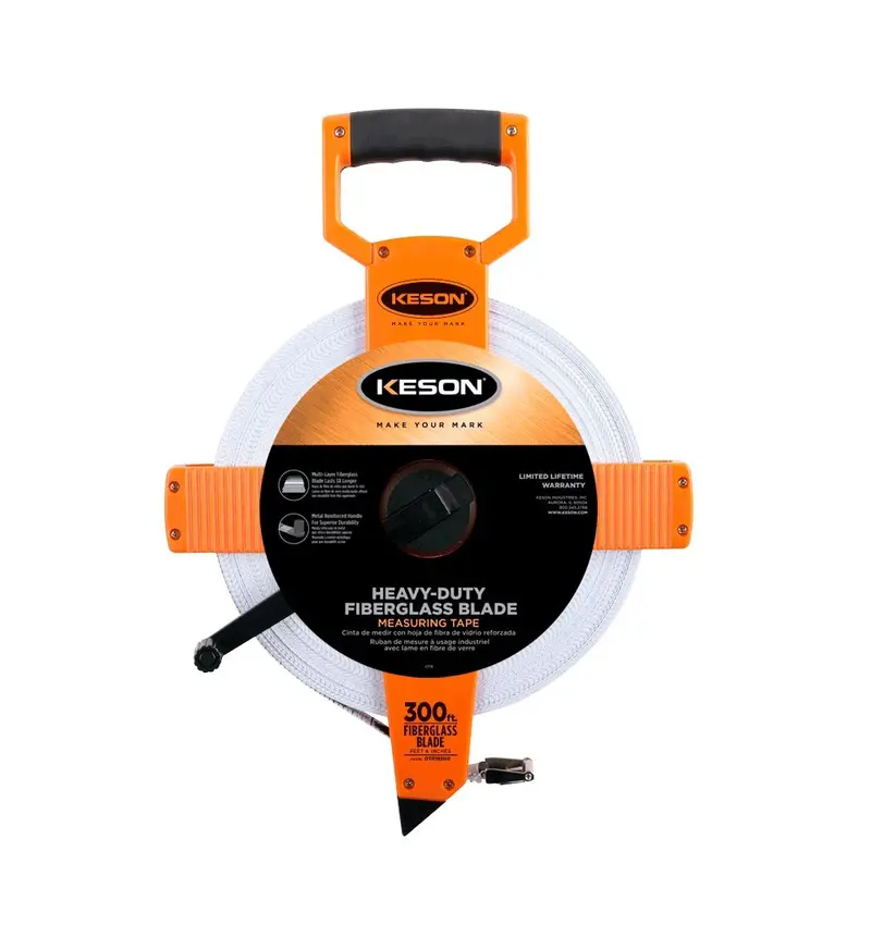 Keson OTR18300 Open-Reel Fiberglass Tape Measure – 300-Foot, ft./in. (1/8″) Graduations