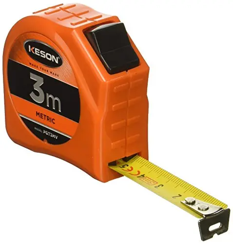 Keson PGT3MV Compact 3-Meter Nylon-Coated Steel Tape Measure – Metric Graduations (m/cm/mm), Toggle Lock