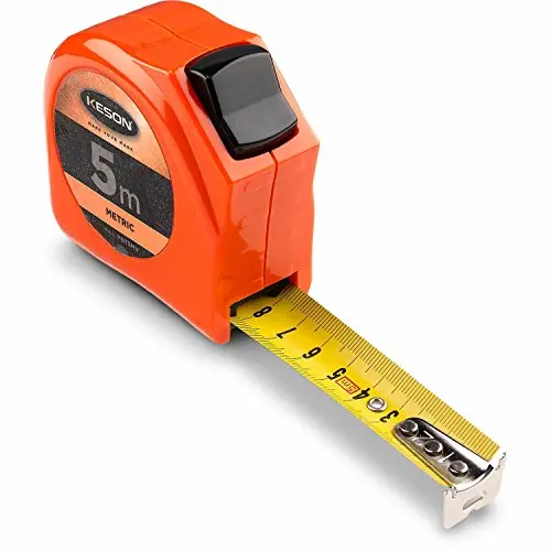 Keson PGT5MV 5-Meter Nylon-Coated Steel Tape Measure with Toggle Lock, Metric Graduations