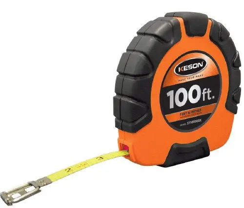 Keson ST181003X Speed-Rewind Steel Tape Measure – 100-Foot, ABS Housing, Ft./In. (1/8″) Graduations