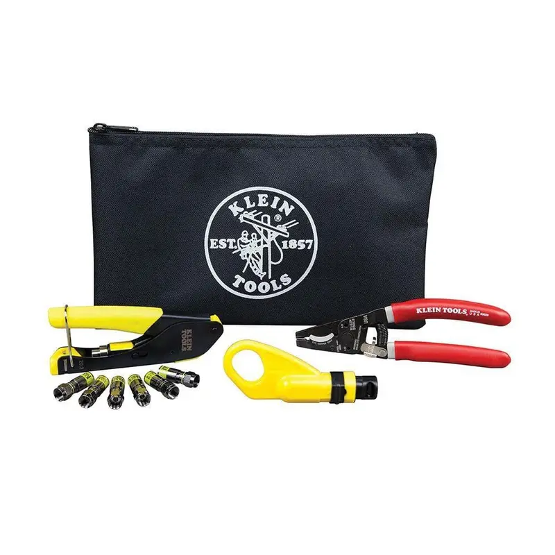 Klein Coax Installation Kit – Crimp Tool, Cable Cutter, Stripper, F Connectors & Storage Bag