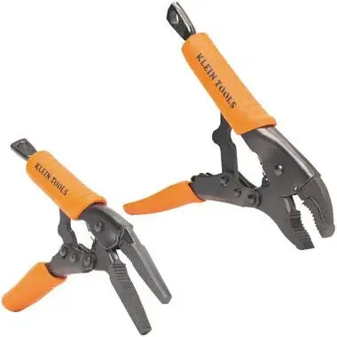 Klein Tools 38663 Heavy-Duty Locking Pliers Kit: 7″ Long-Nose + 10″ Curved-Jaw Grippers for High-Torque Applications