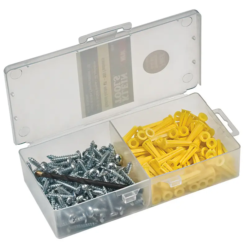 Klein Tools 53729 Conical Anchor Kit – 100 Anchors, #2 Phillips Screws, 1/4-Inch Masonry Bit for Drywall & Masonry