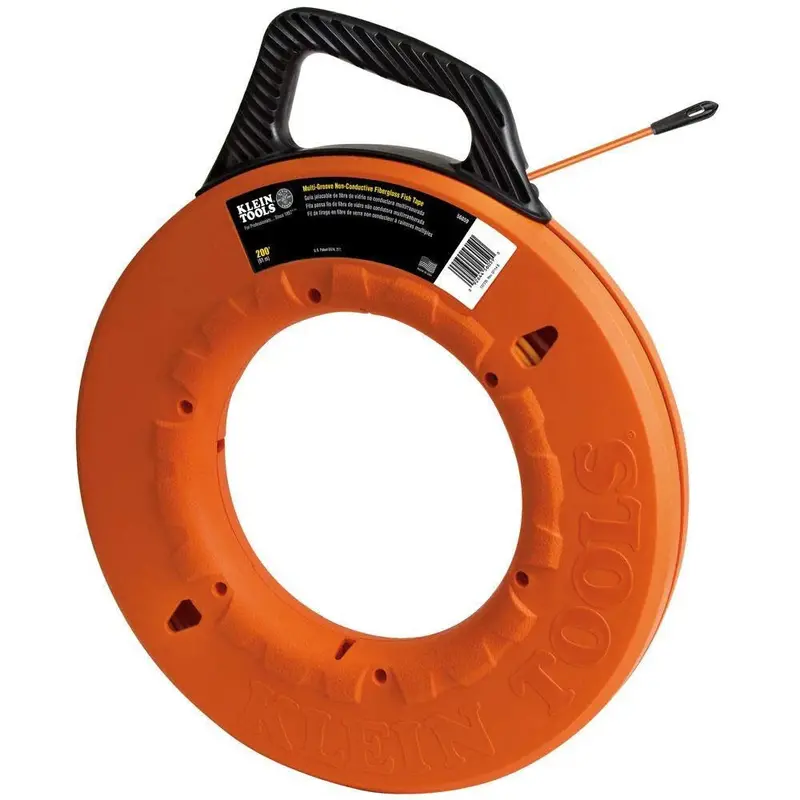 Klein Tools 56059 200-Foot Fiberglass Fish Tape – Non-Conductive Wall Snake, 3/16-Inch Wide, 500-Lb Pull Strength