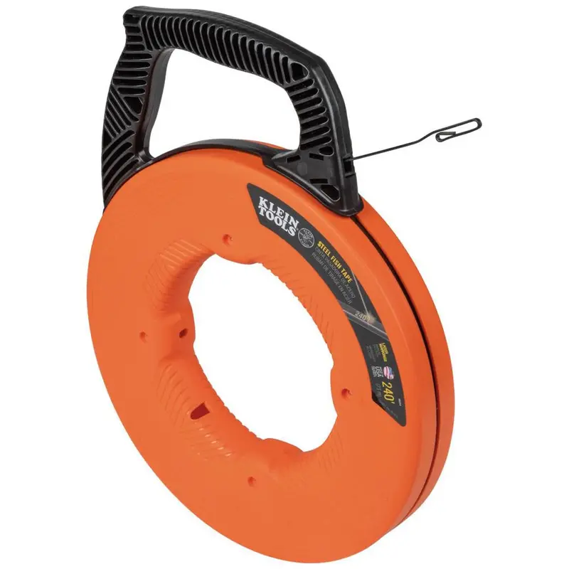 Klein Tools 56334 240-Foot Steel Fish Tape – Heavy-Duty Puller with Dual-Loop Tip & Optimized Housing for Tight Runs
