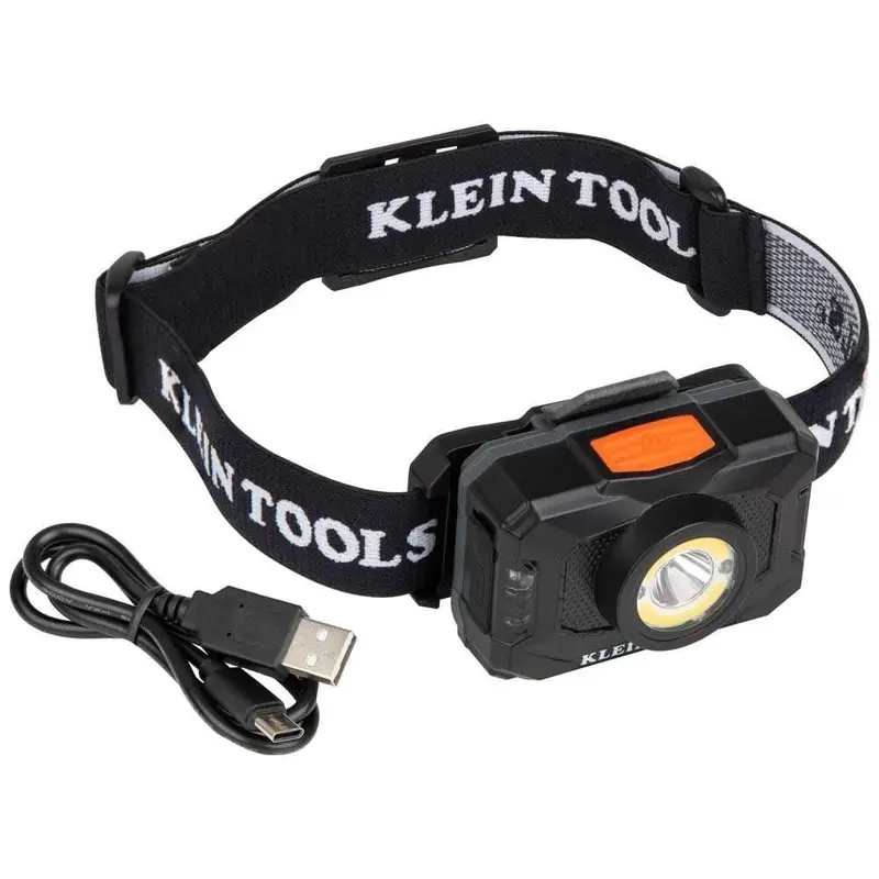 Klein Tools 56414 Rechargeable Dual-Beam LED Headlamp – 800-Lumen Spotlight & Floodlight with Red Night Mode, Fabric Strap & USB Charging for Camping and Running