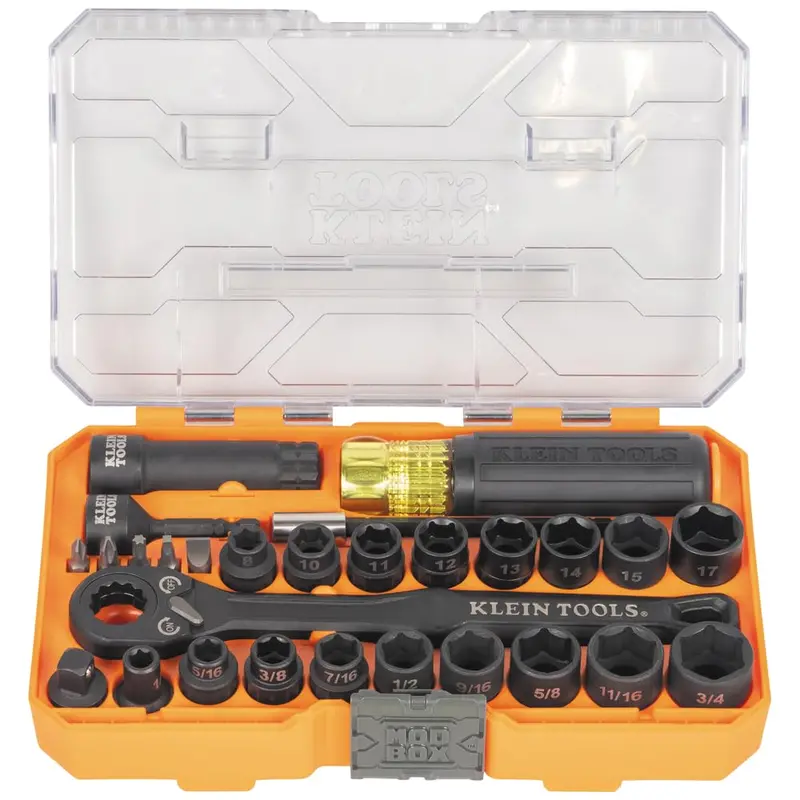 Klein Tools 65400KNECT 28-Piece Impact Socket Set – SAE & Metric, Pass-Through Design