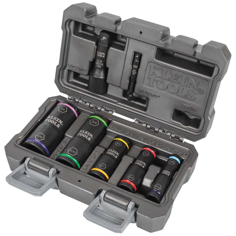 Klein Tools 66070 Flip Impact Socket Set – 7-Piece, Dual-Direction Ratchet Mechanism