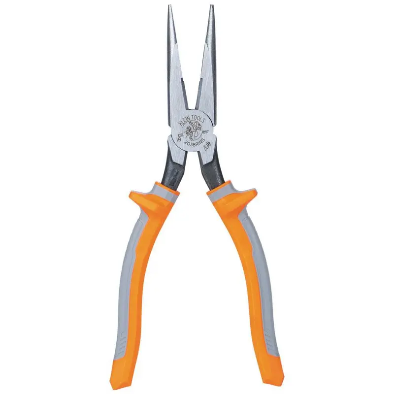 Klein Tools 8″ Insulated Long-Nose Side-Cutting Pliers — 1000V Rated, Induction-Hardened Tips