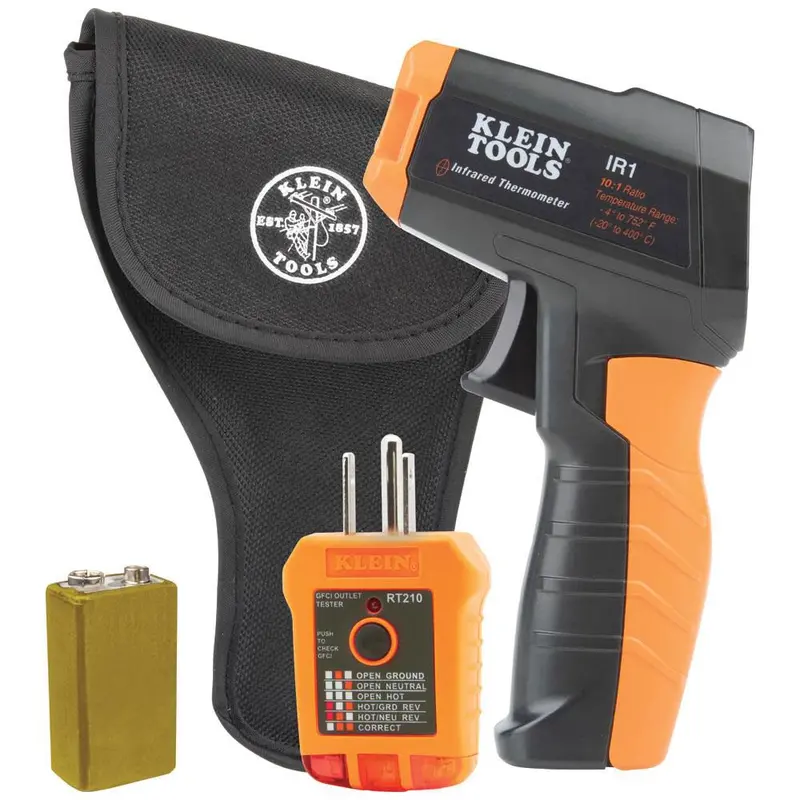 Klein Tools IR1KIT Combo Kit – Infrared Thermometer + GFCI Receptacle Tester for Dual Electrical & Thermal Diagnostics