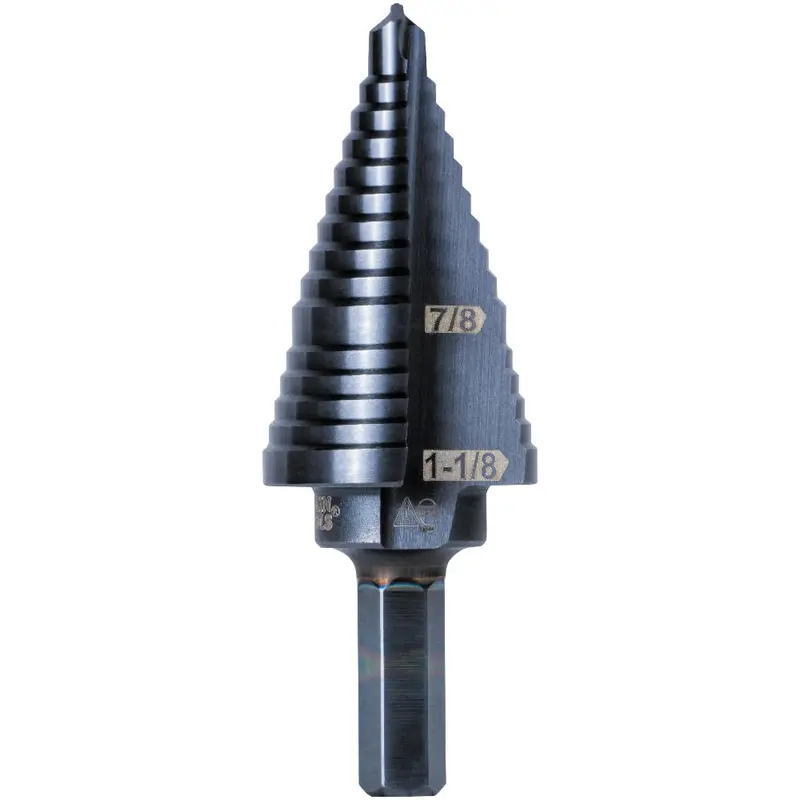 Klein Tools KTSB11 2-Step Drill Bit – 3/8″ Hex Shank, Double Straight Flute (7/8″–1-1/8″)