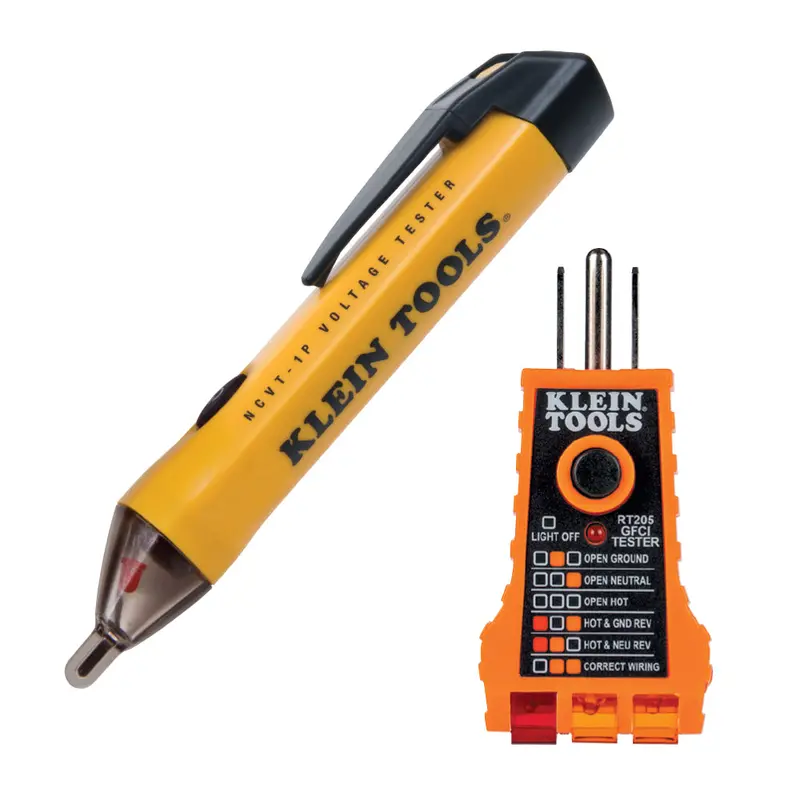 Klein Tools NCVT1PKIT 2-Piece Electrical Tester Set – Non-Contact Voltage Detector (50–1000V AC) + GFCI Outlet Tester