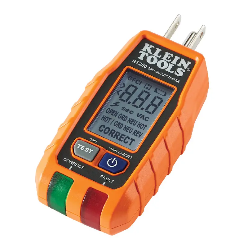 Klein Tools RT250 GFCI Receptacle Tester – LCD Display, Voltage Detection for Standard 120V 3-Wire Outlets