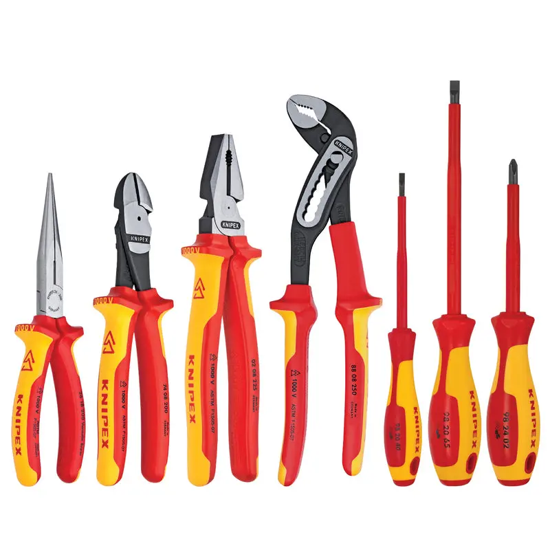 KNIPEX 7-Piece Insulated Tool Kit – 1000V Rated Pliers & Screwdrivers in Roll-Up Organizer