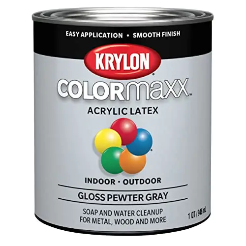 Krylon COLORmaxx Paint & Primer – Pewter Grey Gloss, 1-Quart Can for Indoor/Outdoor Surfaces