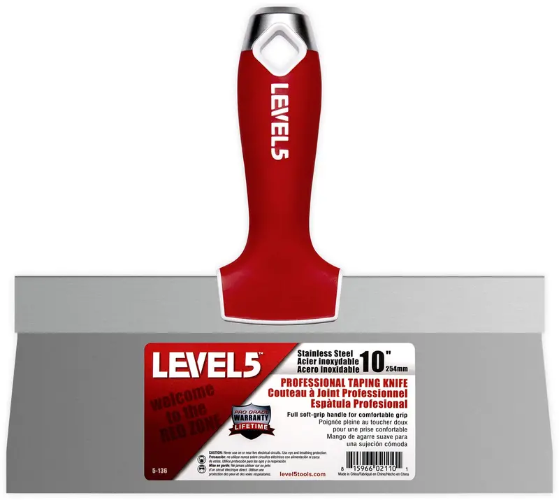 LEVEL5 10-Inch Soft-Grip Stainless Steel Taping Knife with Hammer End