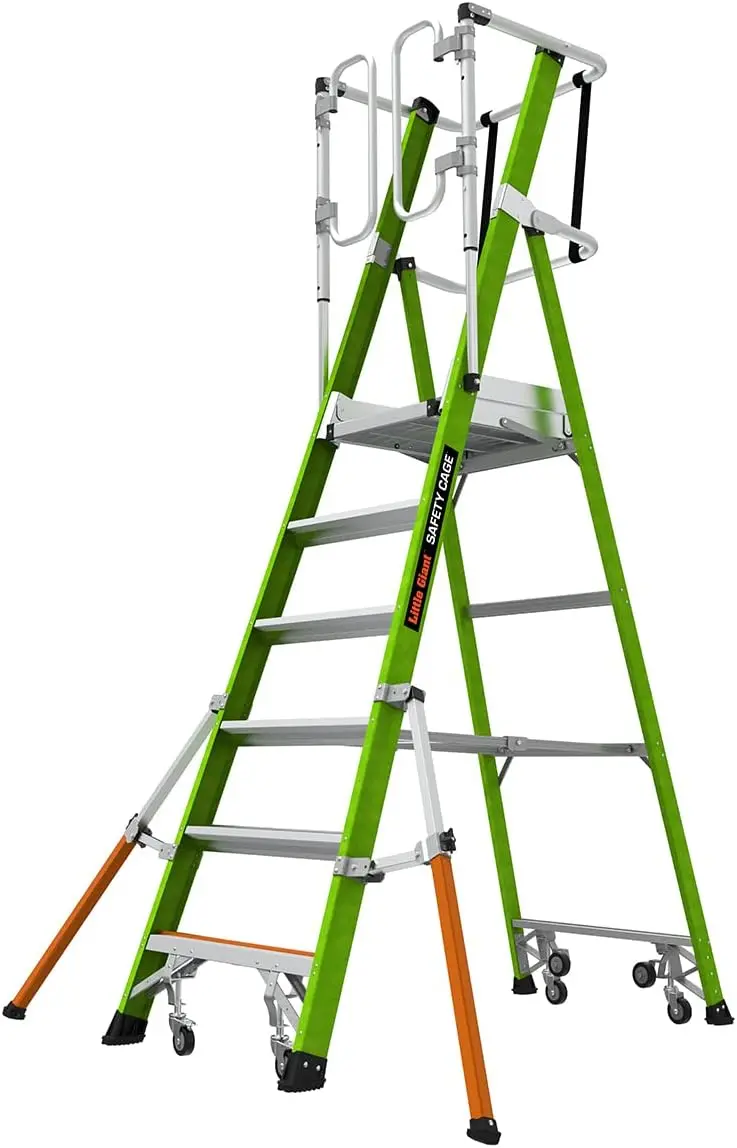 Little Giant Safety Cage 2.0 M6 Platform Ladder – 6-Foot Fiberglass Enclosed Work Platform, Type 1AA, 375 lb Capacity (19706-146)