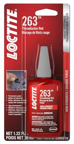LOCTITE 263 Red High-Strength Fluorescent Threadlocker – Oil-Tolerant, 36 mL