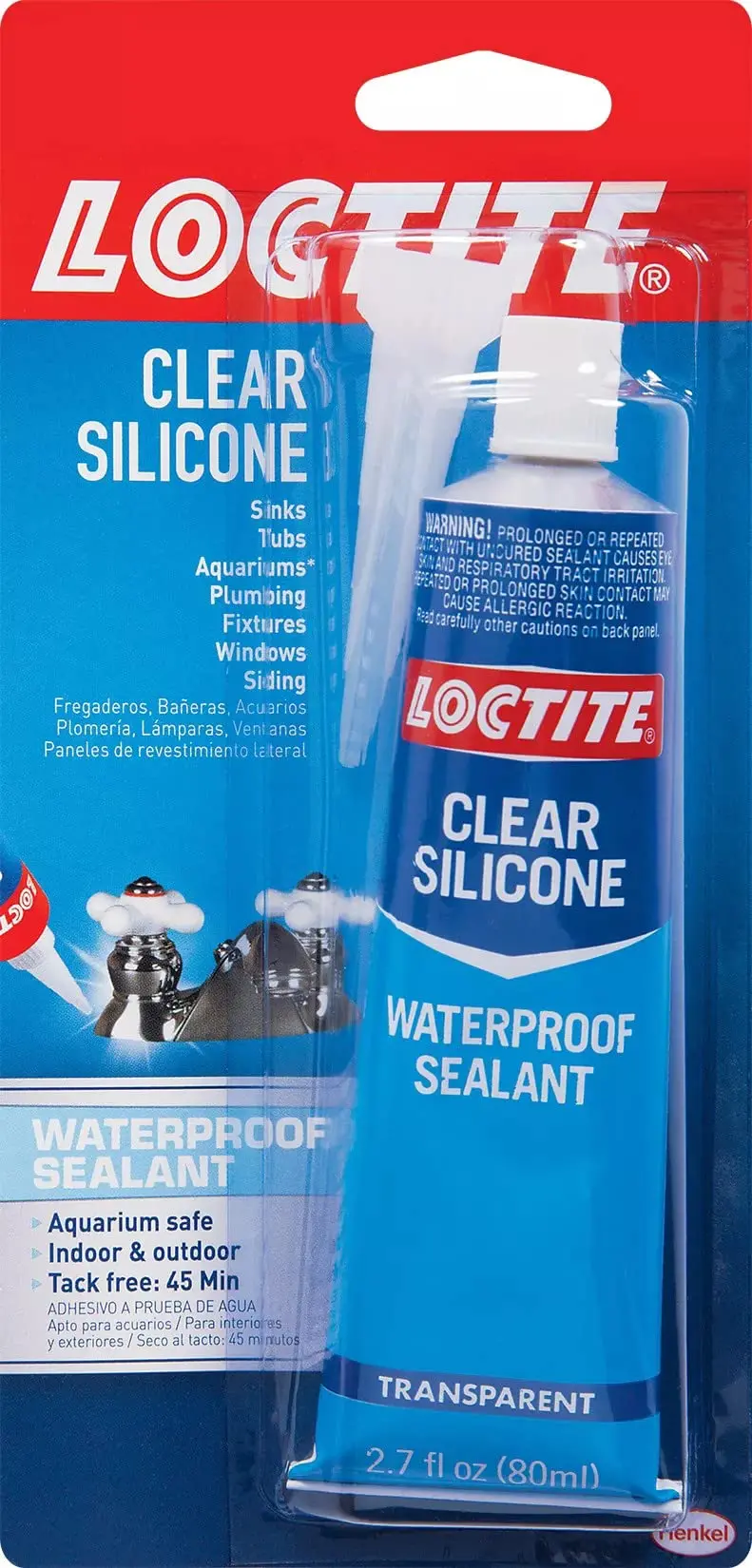 Loctite Clear Silicone Sealant – 2.7 fl oz Tube, 100% Waterproof for Glass, Ceramic, Wood & Plastic