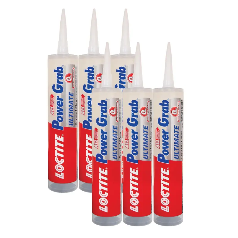 Loctite Power Grab Ultimate Crystal Clear Adhesive – 9 fl oz Cartridge, Bonds Glass, Metal & Wood (Pack of 6)