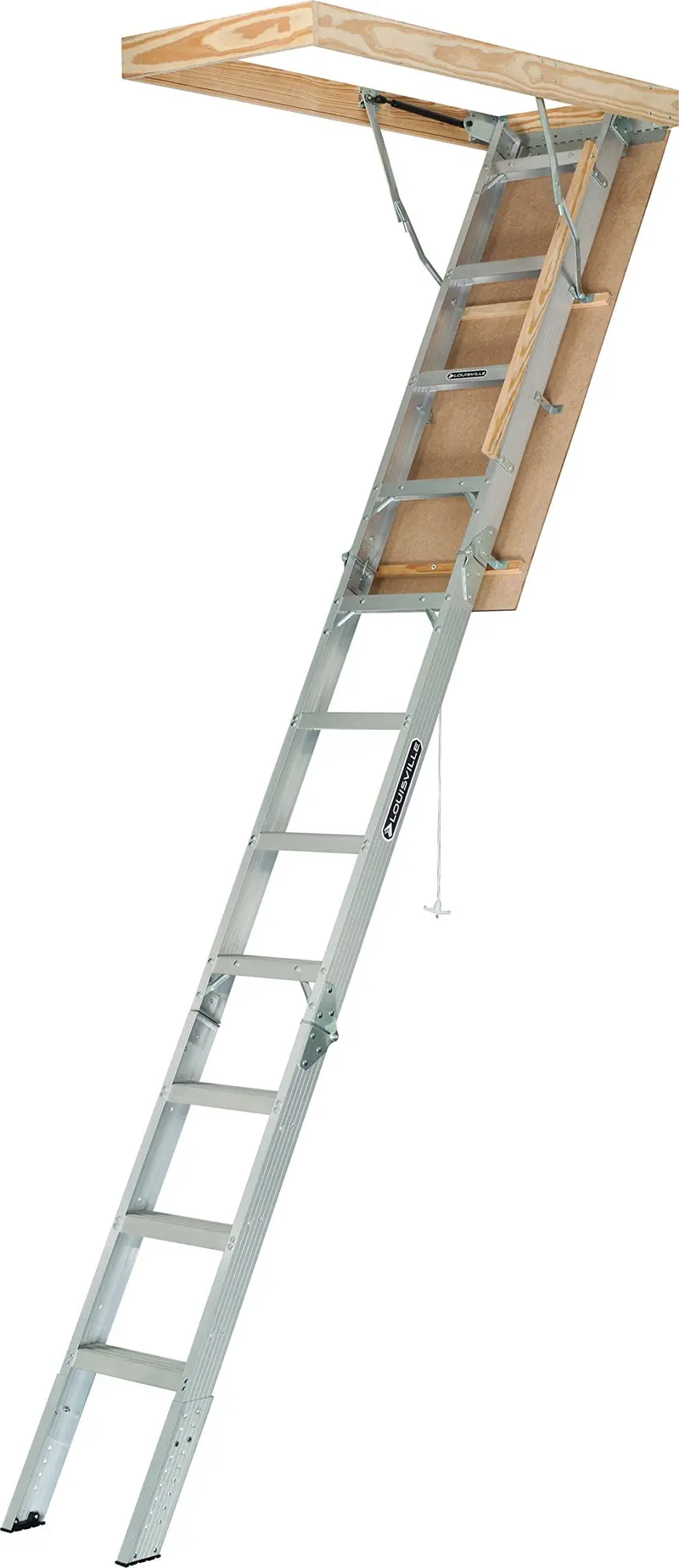 Louisville Ladder AA2210 Elite Aluminum Attic Ladder – 22.5″ x 54″, 375 lb Capacity, Space-Saving Design