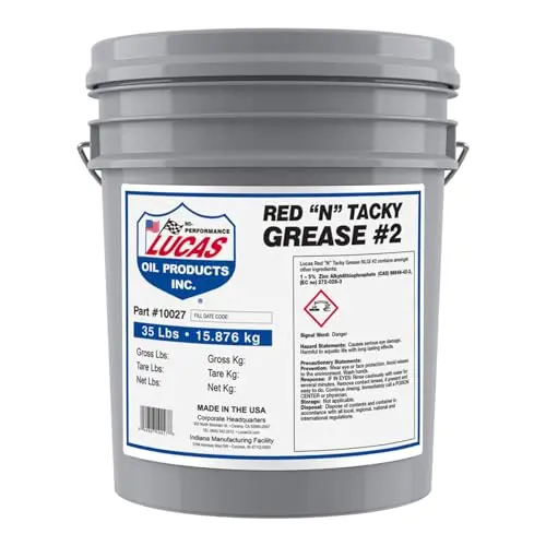 Lucas Oil 10027 Red ‘N’ Tacky Grease – Industrial-Grade, 35 lb Pail for High-Load Bearings