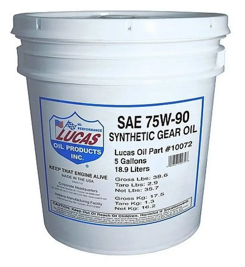 Lucas Oil 10072 Synthetic Transmission & Differential Fluid — SAE 75W-90, 5-Gallon Pail