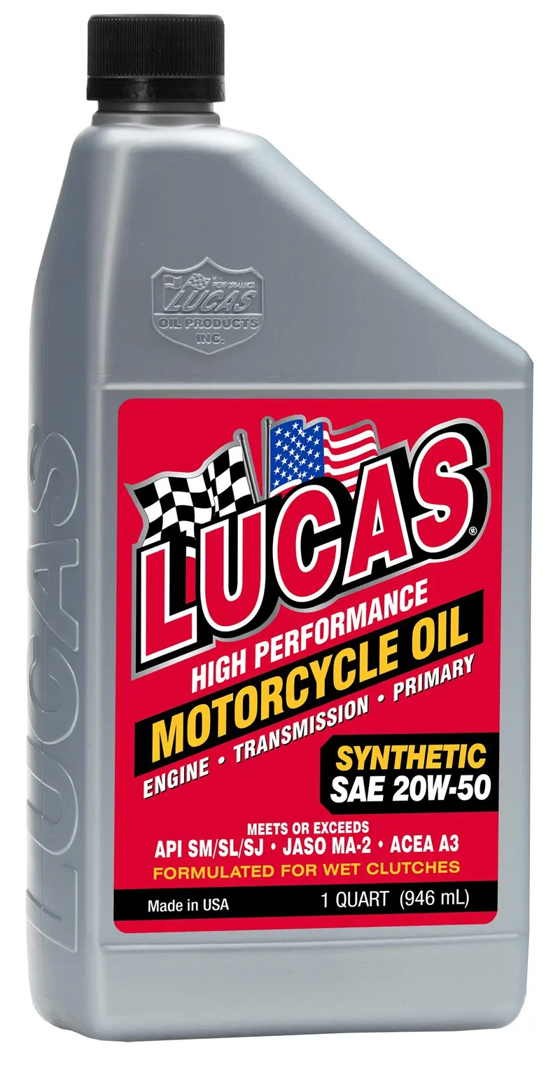 Lucas Oil High-Performance Synthetic Motorcycle Oil – SAE 20W-50, 1 Quart (6-Pack)