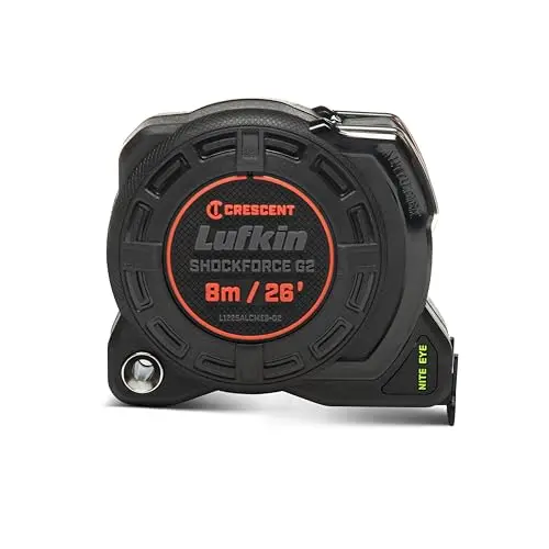 Lufkin Shockforce G2 Nite Eye Auto Tape Measure – 25-Foot Illuminated Blade with Magnetic Hook (L1225ALCMEB-02)