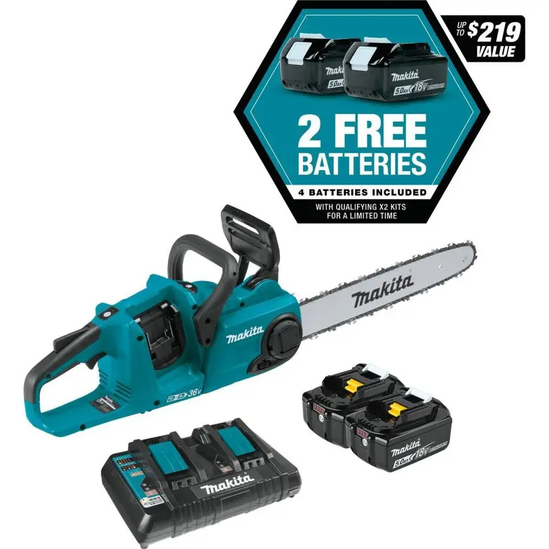 Makita 18V LXT Brushless 16″ Chainsaw Kit – Includes Four 5.0Ah Batteries