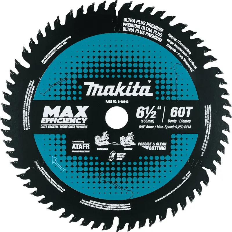 Makita 6-1/2″ 60-Tooth Carbide-Tipped Miter Saw Blade – Max Efficiency Design