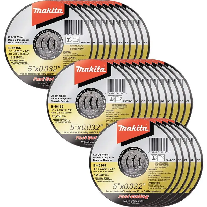 Makita B-46165-25 Ultra-Thin Stainless Steel Cut-Off Wheels – 5″ x 0.032″ x 7/8″, 25-Pack