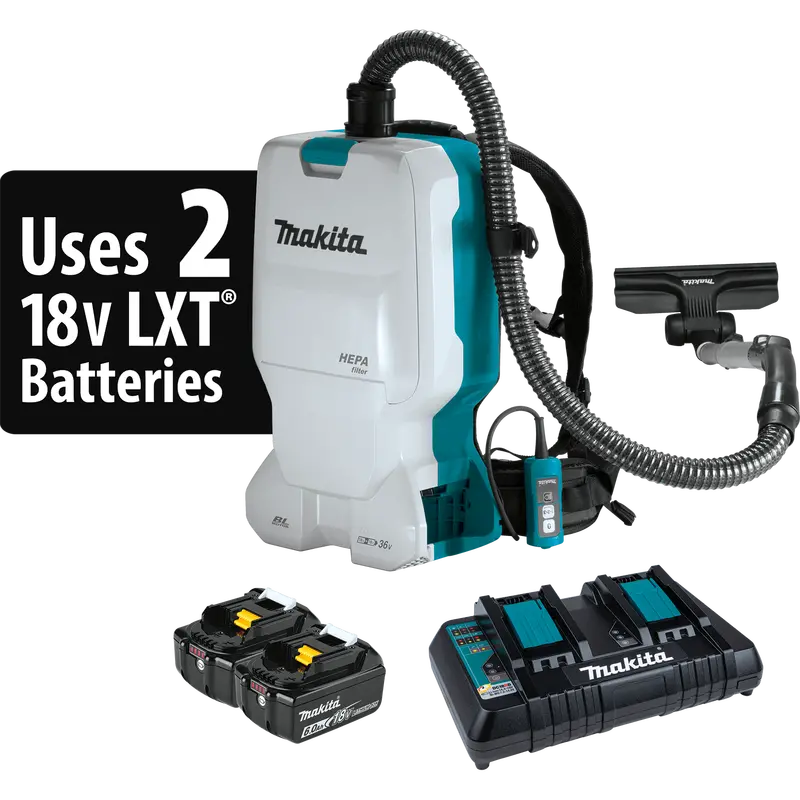 Makita XCV17PG 36V Brushless HEPA Backpack Vacuum – 1.6-Gallon Capacity, 18V X2 LXT Platform (6.0Ah Included)
