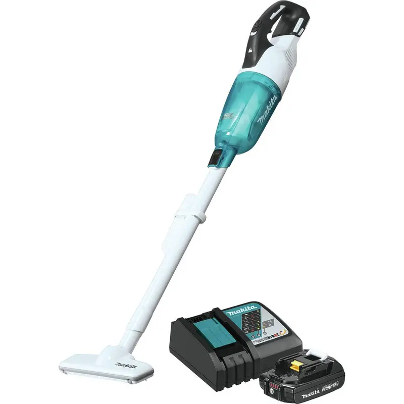 Makita XLC03R1WX4 18V LXT Compact Brushless Vacuum Kit – 2.0Ah Battery, Trigger with Lock Function, White
