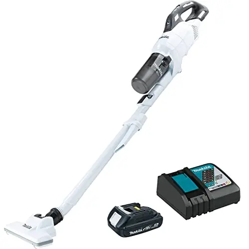 Makita XLC11R1W 18V LXT Compact Brushless Cyclonic Stick Vacuum Kit – 4-Speed, 2.0Ah Battery