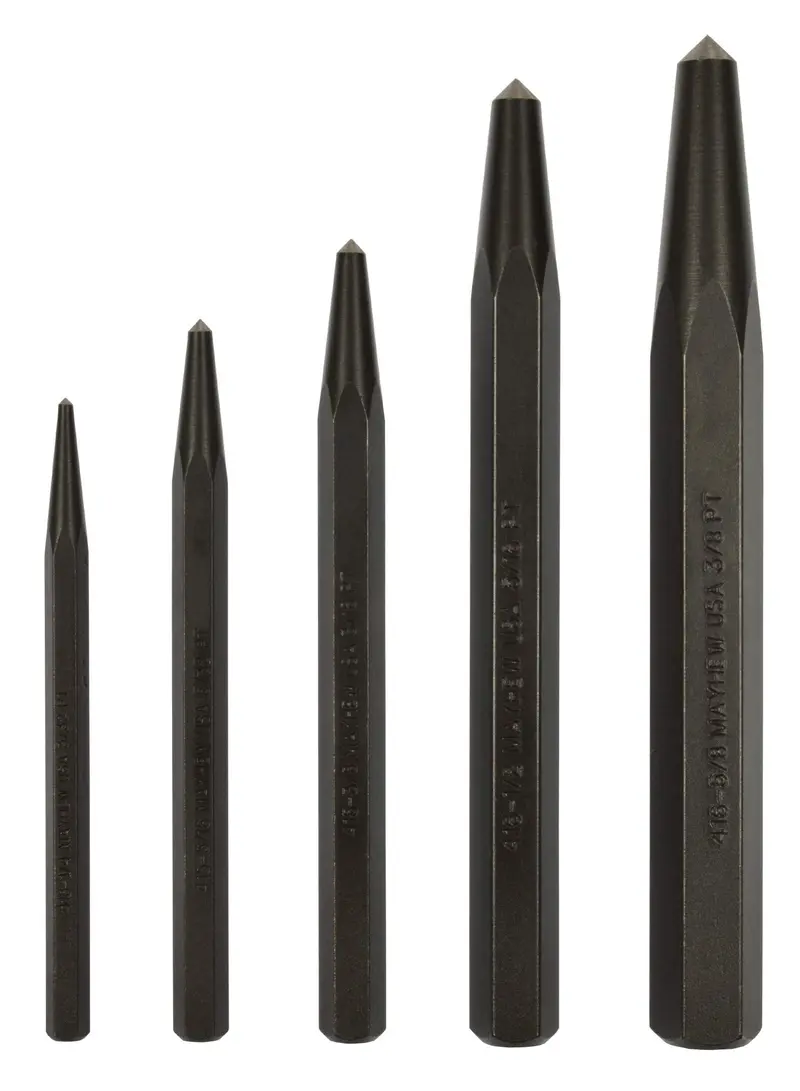 Mayhew 62214 Center Punch Set — 5-Piece, Black Oxide Coated, Precision-Tip