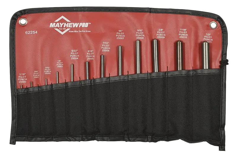 Mayhew 62254 12-Piece Pilot Punch Set with Black Oxide Finish for Accurate Marking and Alignment
