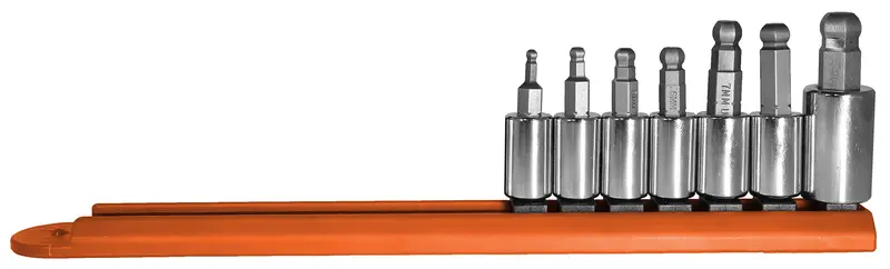 Mayhew Ball-End Metric Hex Bit Set – 7-Piece Chrome-Finished Driver Bits