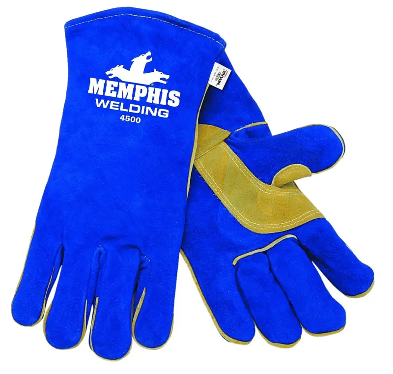 MCR Safety 4500XXL Memphis Welding Gloves — 13″ Split Cowhide, Self-Hemmed Cuff, Blue, 2X-Large
