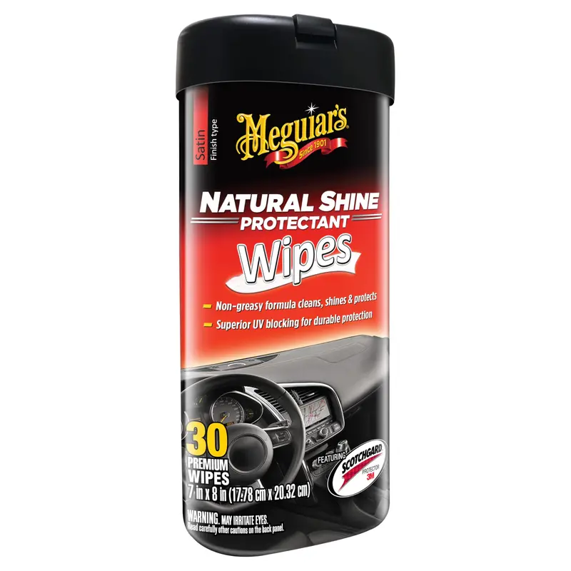 Meguiar’s Natural Shine Protectant Wipes – 30 Large UV-Blocking Wipes for Vinyl, Rubber & Plastic