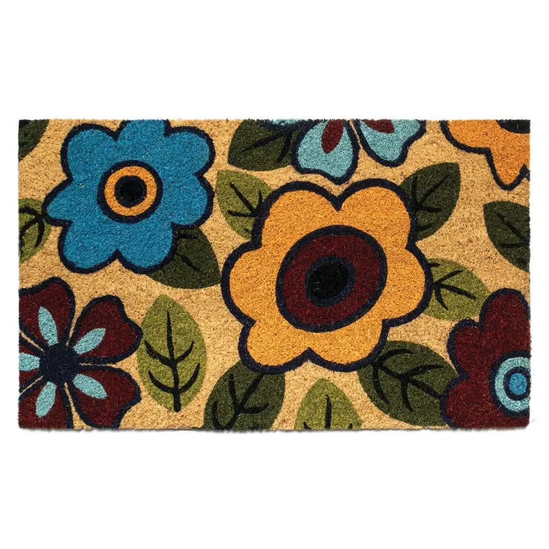 NoTrax Retro Flower Natural Coir Doormat – 18″ x 30″, Vinyl-Backed Indoor/Outdoor Entry Mat (C12 Style)