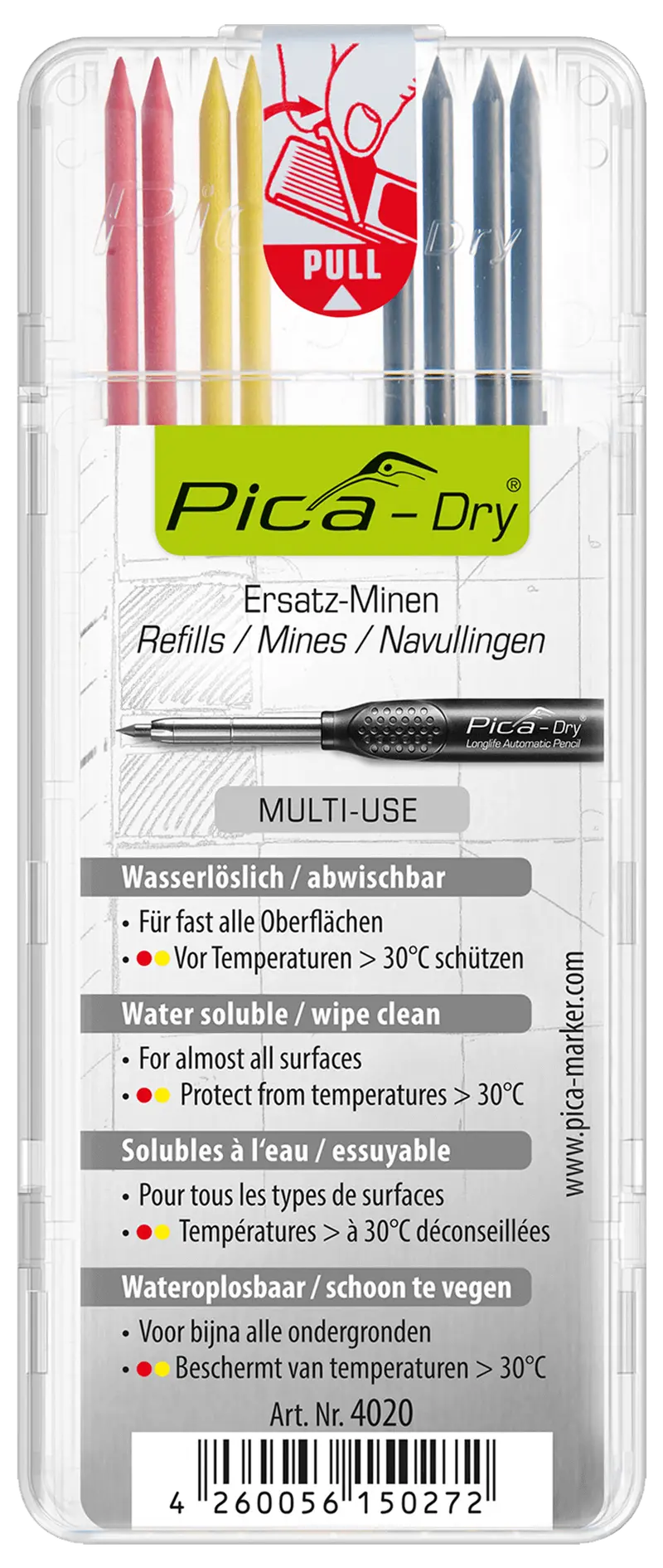 Pica Dry 4020 Graphite Lead Refills – 2.0mm General Purpose, 8-Pack Starter Bundle