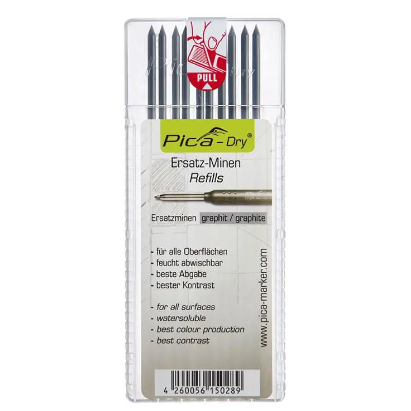 Pica Dry 4030 Graphite Lead Refills – 2.0mm Multi-Use, 10-Pack Value Set