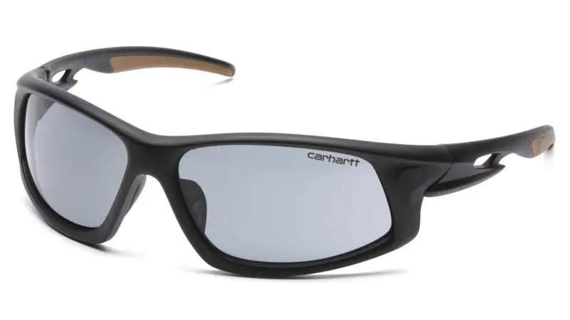 Pyramex Carhartt Ironside Safety Eyewear – Black/Tan Frame with Anti-Fog Gray Lens, Polybag Packaging