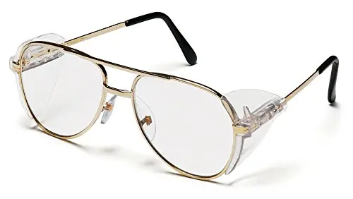 Pyramex Pathfinder Aviator-Style Safety Glasses – Gold Frame, Clear Lens, ANSI Z87.1 Rated
