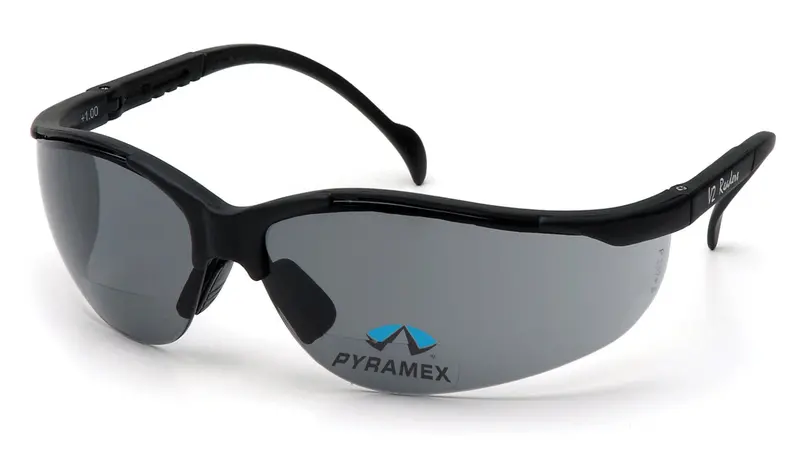 Pyramex SB1820R20 Venture II Safety Reading Glasses — Black Frame, Gray Lens +2.0