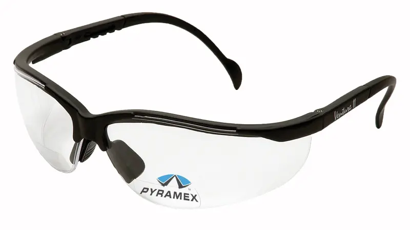 Pyramex Venture II Bifocal Safety Readers – 2.5/3.0 Diopter, Amber + Clear Lens, Black Frame