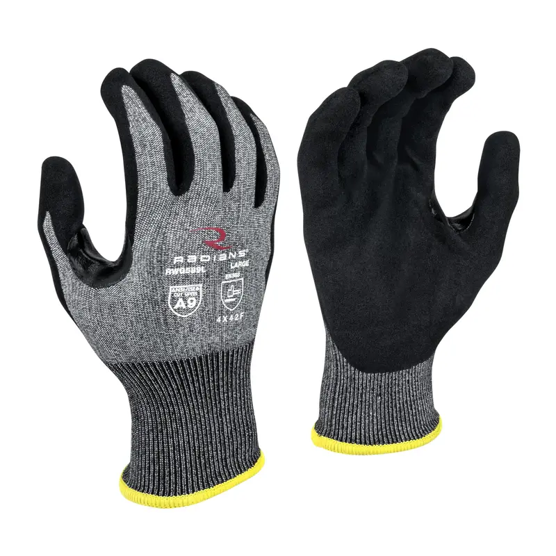 Radians RWG589M Touchscreen-Compatible Cut-Resistant Work Gloves – Level A9 Sandy Foam Nitrile, Gray/Black, Medium